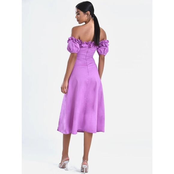 Miss Circle Quinley Lilac Linen Midi Dress - Picture 2 of 15